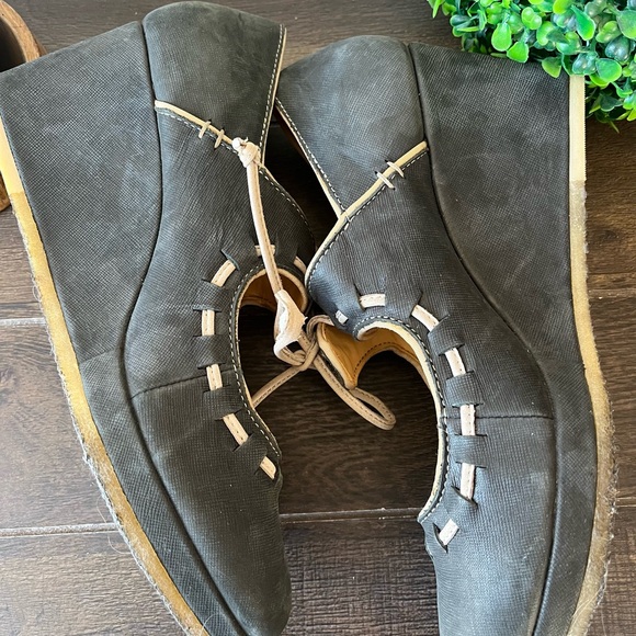 Clarks ORIGINALS Blue Gray Mary Jane Wedges Lace Ties 61606 Size 11 Medium - Picture 5 of 13